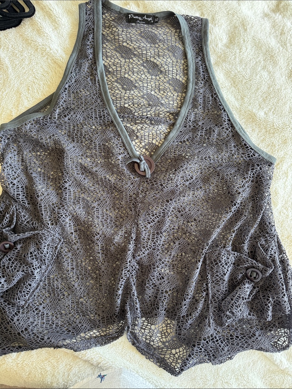 Pretty Angel Gray Crochet Lace V-Neck Tank